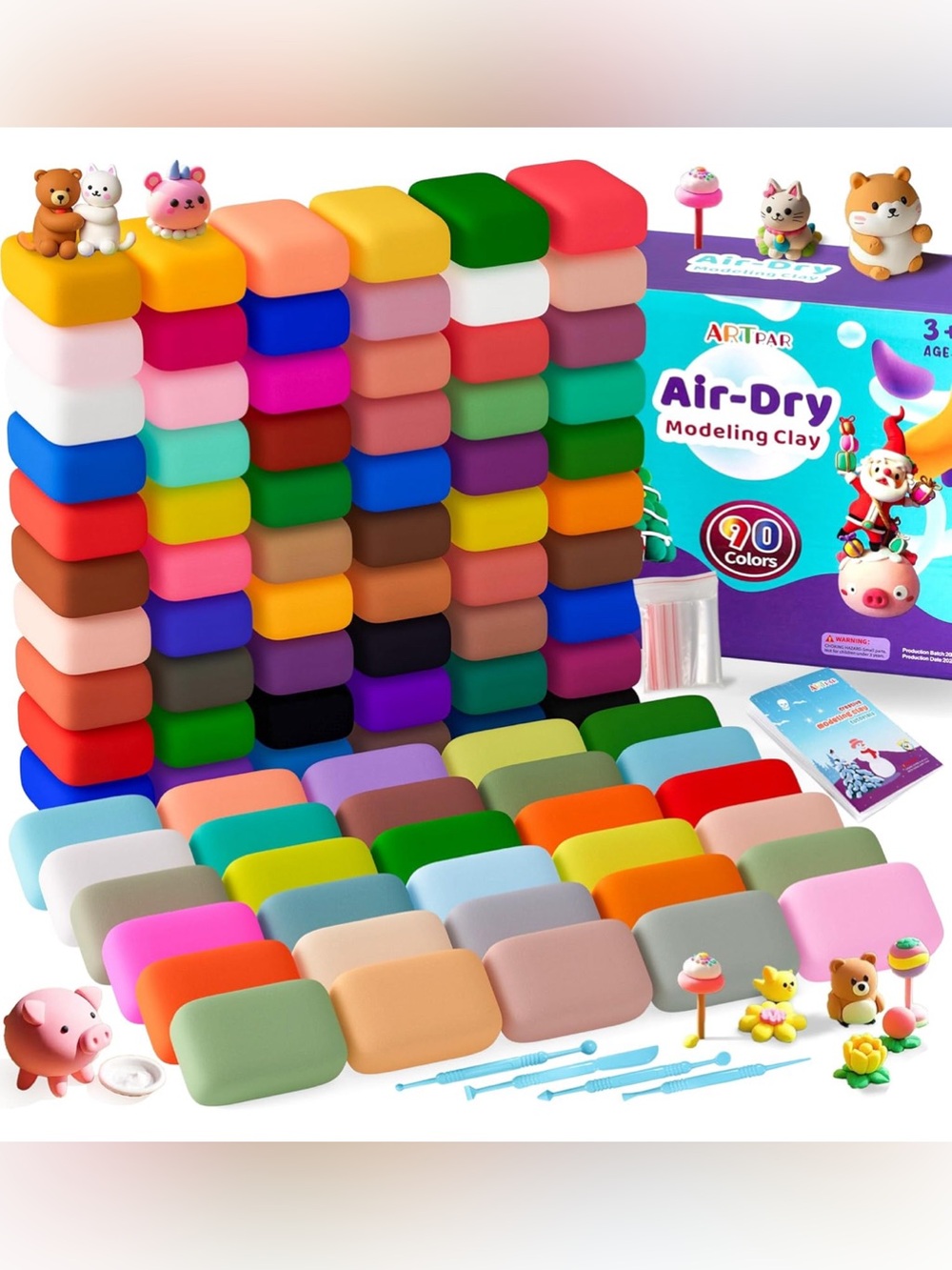 ARTPAR Air-Dry Modeling Clay Multi-Color Set 90 Colors with Sculpting Tools NEW